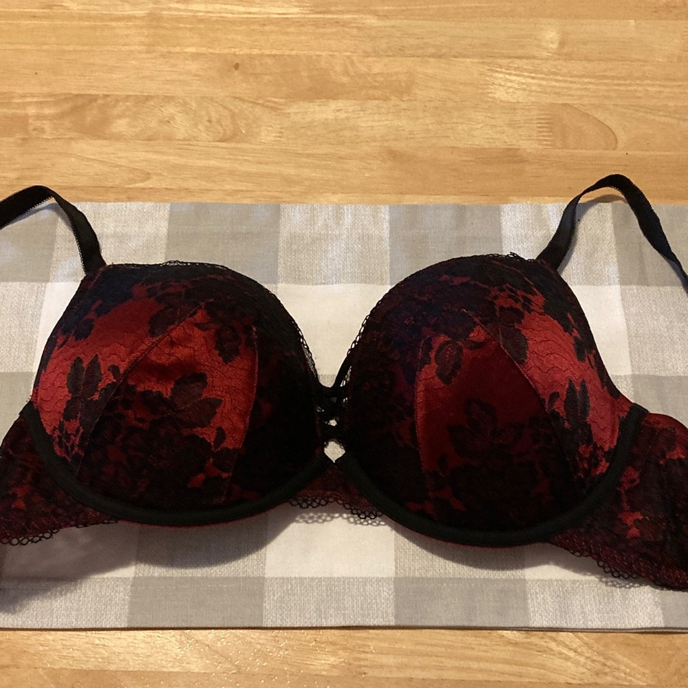 Torrid Red and Black Floral Lace Bra